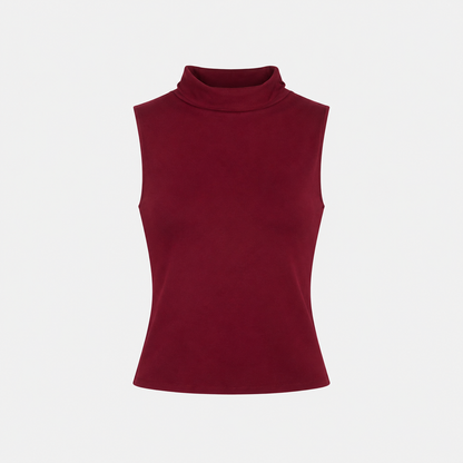 Handmade sleeveless mock-neck top